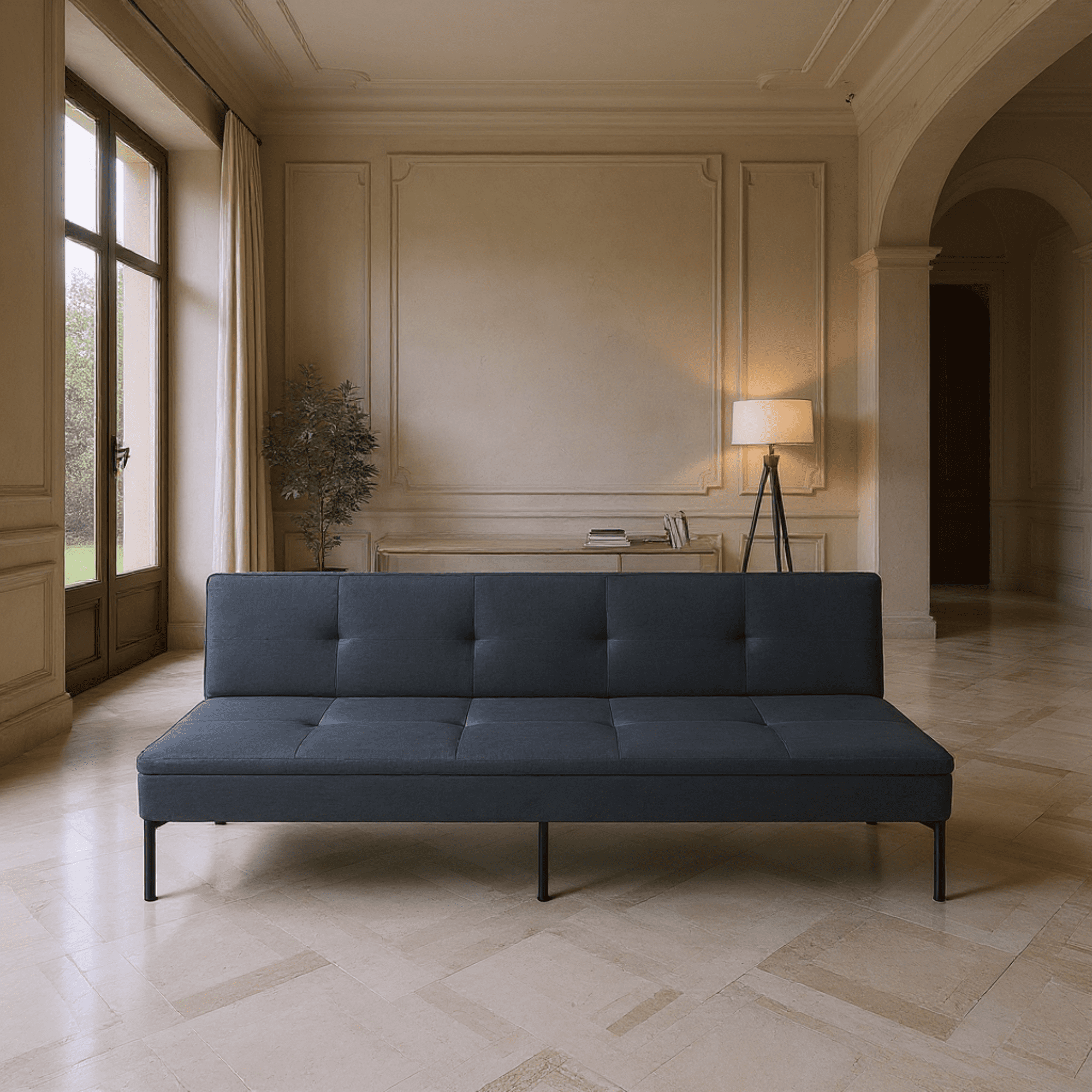 Gewnee 69.7" Modern Convertible Polyester Futon Sofa Bed, Sleeper with Adjustable Backrest for Living Room, Small Spaces(Gray)