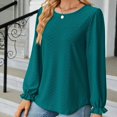 thumbnail image 6 of Scyoekwg Dressy Blouses for Women Crew Neck Basic Tops Solid Color Loose Long Sleeve T Shirts Women Blouses Trendy Pullover (Army Green,M), 6 of 6