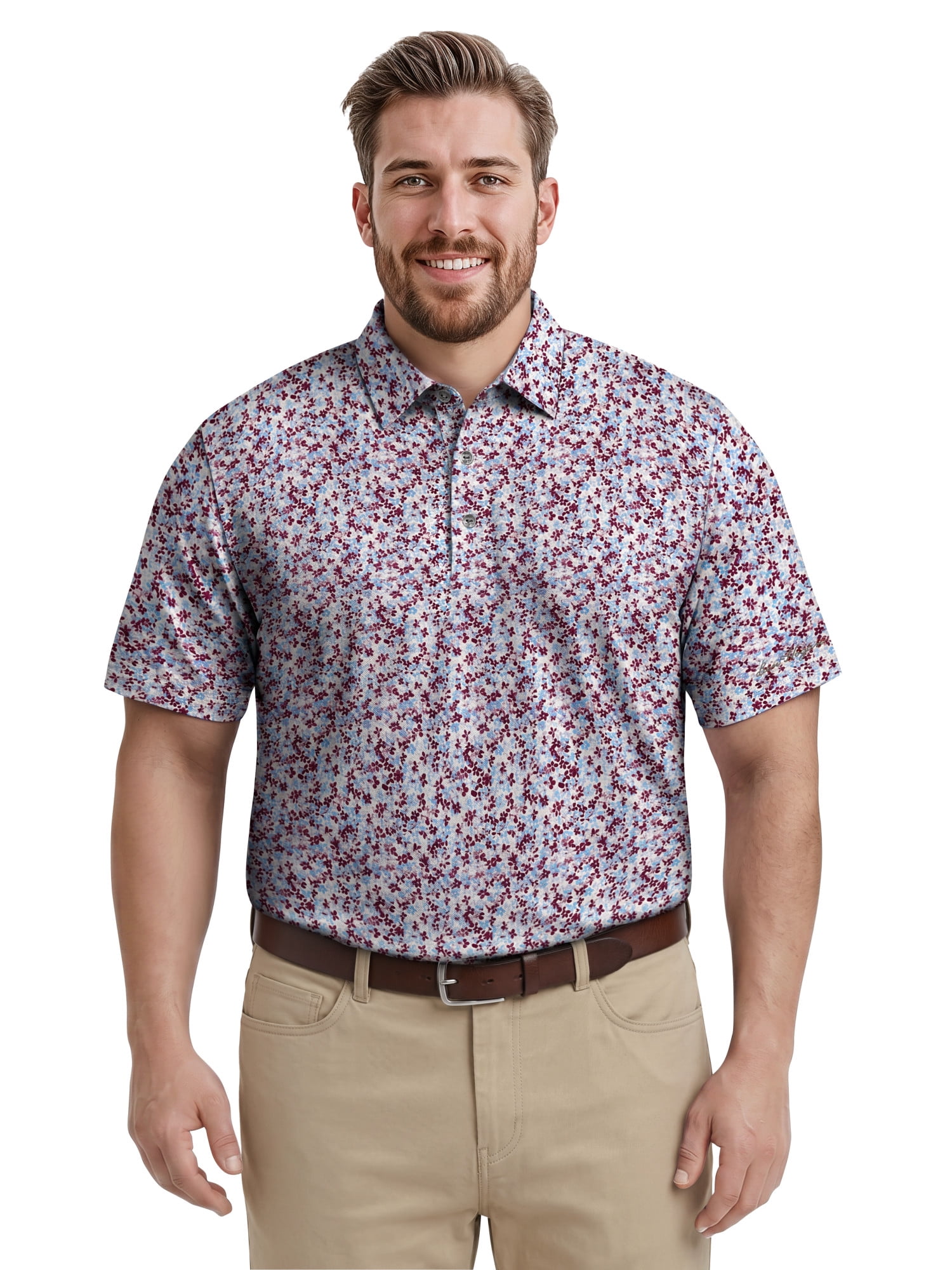 Ben Hogan Performance Men's & Big Men's Micro Floral Print Short Sleeve Polo Shirt, Sizes S-4XLT