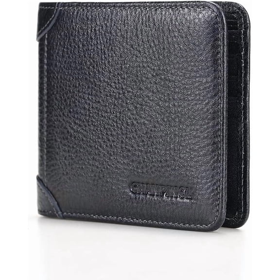 Mens Trifold Leather RFID Blocking Wallet with 2 ID Windows 2 Cash Compartments 6-8 card slots 2-3 inside slots Large Capacity Wallet