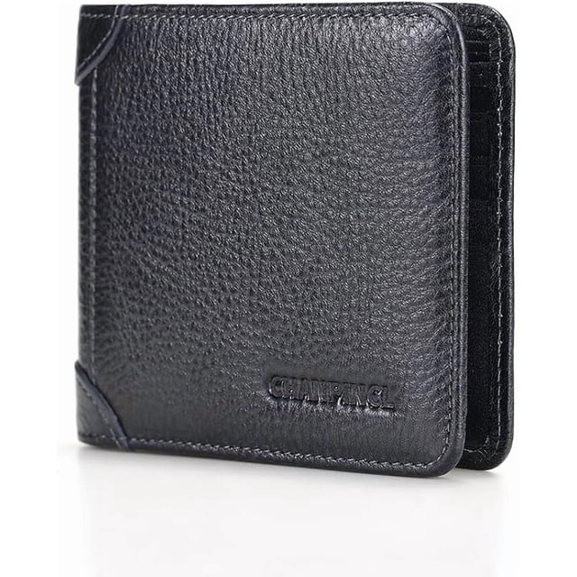 Cartera de Cuero Trifold para Hombre con Bloqueo RFID y 2 Ventanas para Identificación, 2 Compartimentos para Efectivo, 6-8 Ranuras para Tarjetas, 2-3 Ranuras Interiores, Cartera de Gran Capacidad