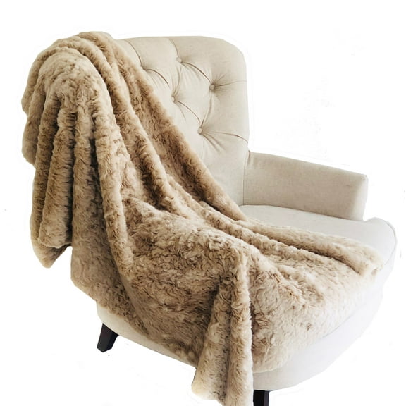 Plutus Champagne Persian Chilla Faux Fur Handmade Luxury Throw Blanket 70L x 90W Twin