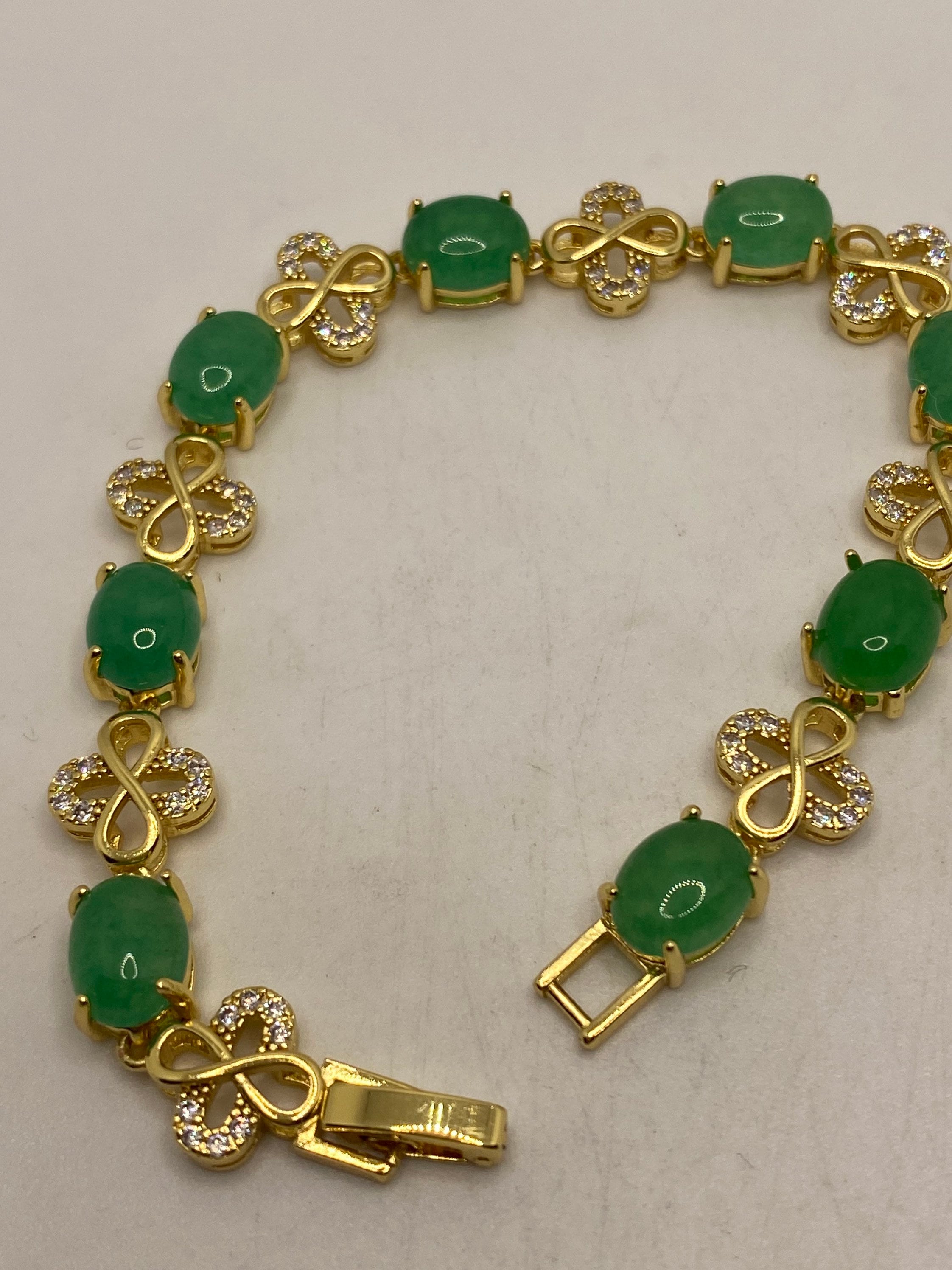 Vintage Green Jade and Brass Bracelet — Doretta Designs
