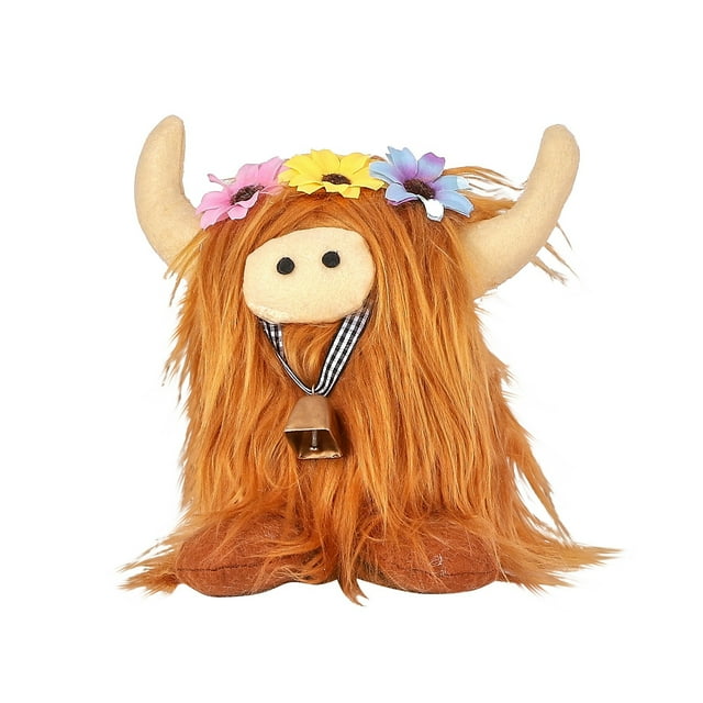 Scottish Cattle Long Hair Cow Doll Simulation Flower Long Lossy Cow Doll Decoration Toy