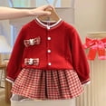 thumbnail image 4 of Conjunto de 2 piezas de suéter rojo de conejo para niñas, falda a cuadros JK, vestidos de fiesta de Navidad, ropa para niños de 1 a 6 años, trajes casuales, 4 of 4