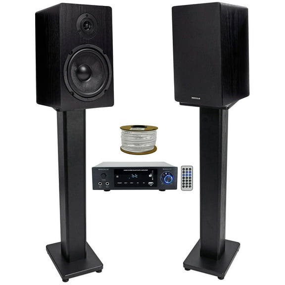 Rockville BLUAMP 150 Amplifier w/ Bluetooth (2) 6.5" Bookshelf Speakers Stands