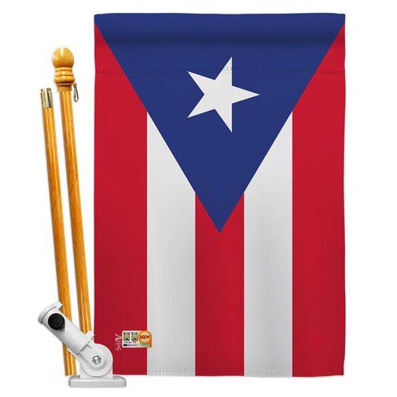 AA-CY-HS-140192-IP-BO-D-US18-AG 28 x 40 in. Puerto Rico Flags of the World Nationality Impressions Decorative Vertical Double Sided House Flag Set & Pole Bracket Hardware Flag Set