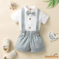 thumbnail image 4 of * 0-18 Meses Conjunto De Ropa De Caballero Para Bebés Niños , Mameluco De Manga Corta De Color Sólido De Verano + Pajarita Y Pantalones Babero, 4 of 4