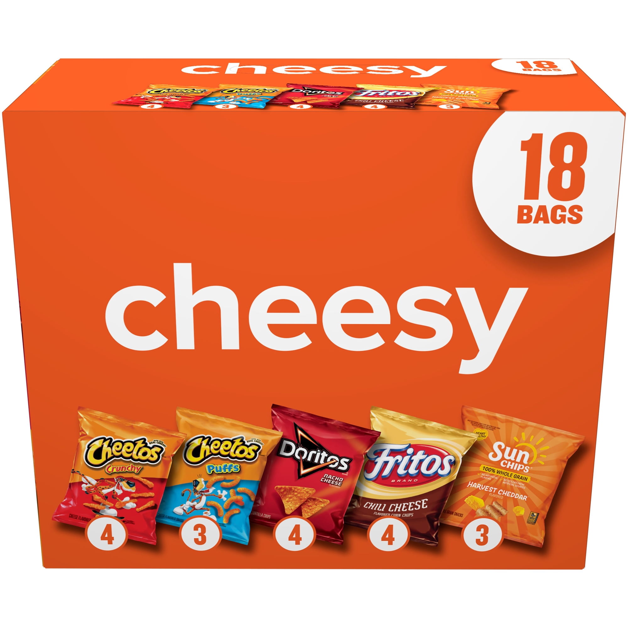 Frito-Lay Cheesy Snack Chips Variety pack, 18 Count Multipack Box