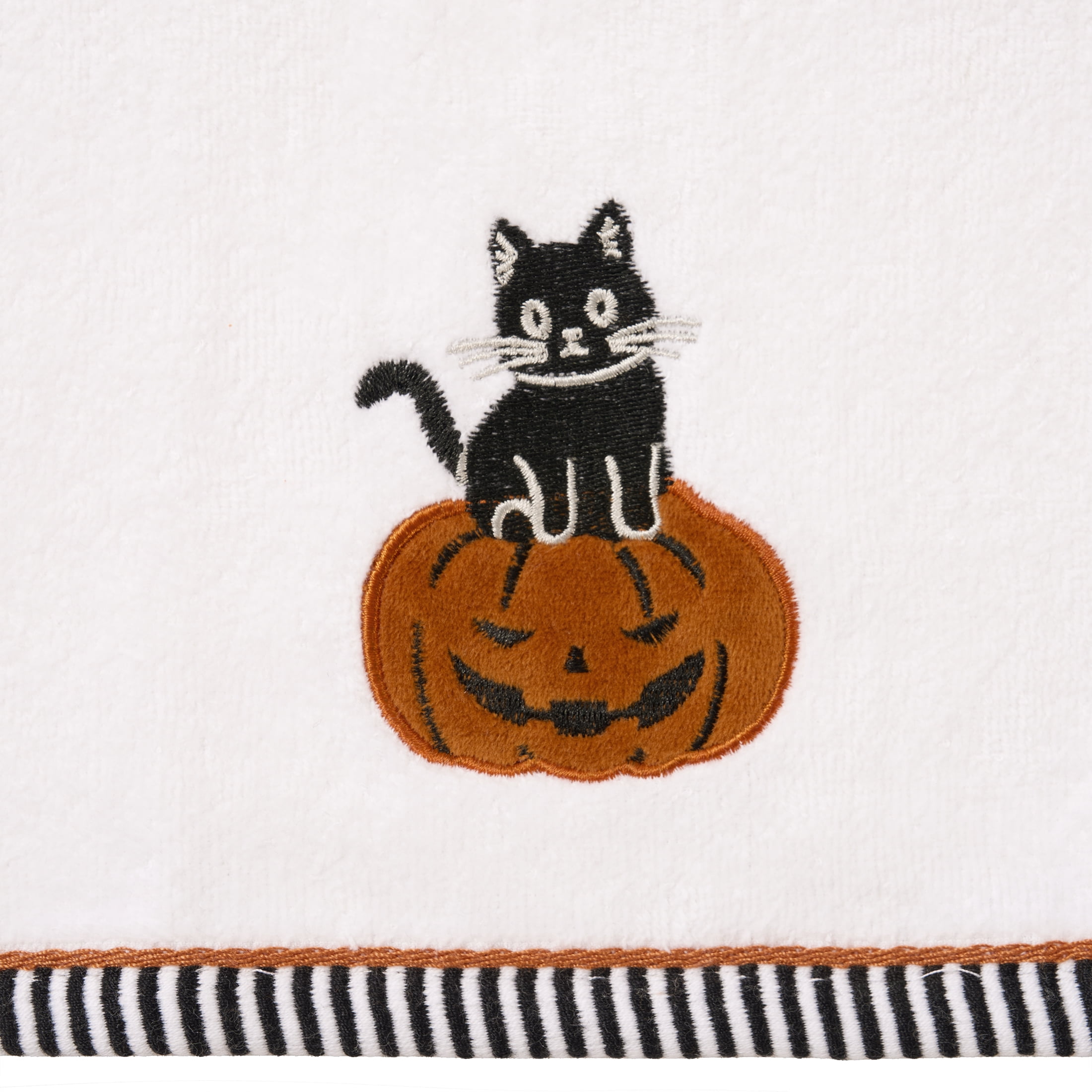 Evergrace Halloween 2 Piece Hand Towel Set, 100% Cotton, Cat, White 16"x26"