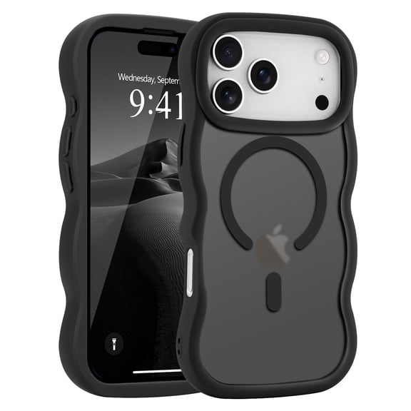 For iPhone 17 16 15 Pro Max Case, Curly Wavy Frame Hard Translucent Matte Clear Back Cover for Women Men Compatible with Magsafe Shockproof TPU Bumper Phone Case