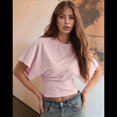 thumbnail image 3 of T-shirts pour Femmes à Col Rond, Taille Resserrée, T-Shirt Décontracté à Manches Courtes, Hauts d'Entraînement, Couleur Unie, T-Shirts Basiques, Rose, 5TG, 3 of 5