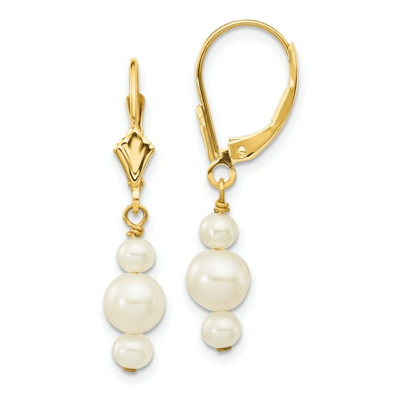 Primal Gold 14 Karat Yellow Gold 3-3.5mm and 5-5.5mm Semi-Round Freshwater Cultured Pearl Leverback Dangle Earrings
