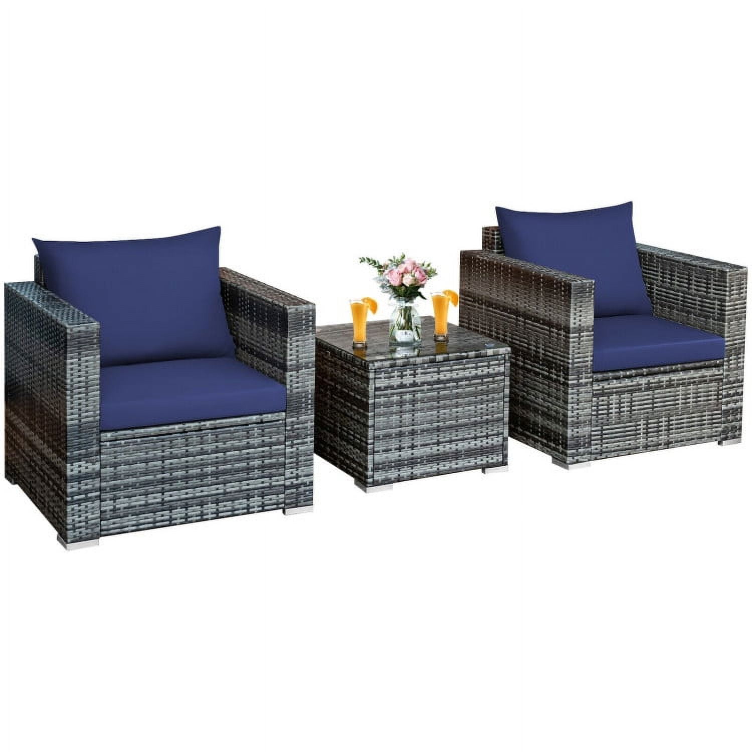 Aimee Lii 3 Pcs Patio Rattan Furniture Bistro Sofa Set with Cushioned, Modern Patio Furniture, Navy Aimee Lii 3 Pcs Patio Rattan Furniture Bistro Sofa Set with Cushioned, Modern Patio Furniture, Navy