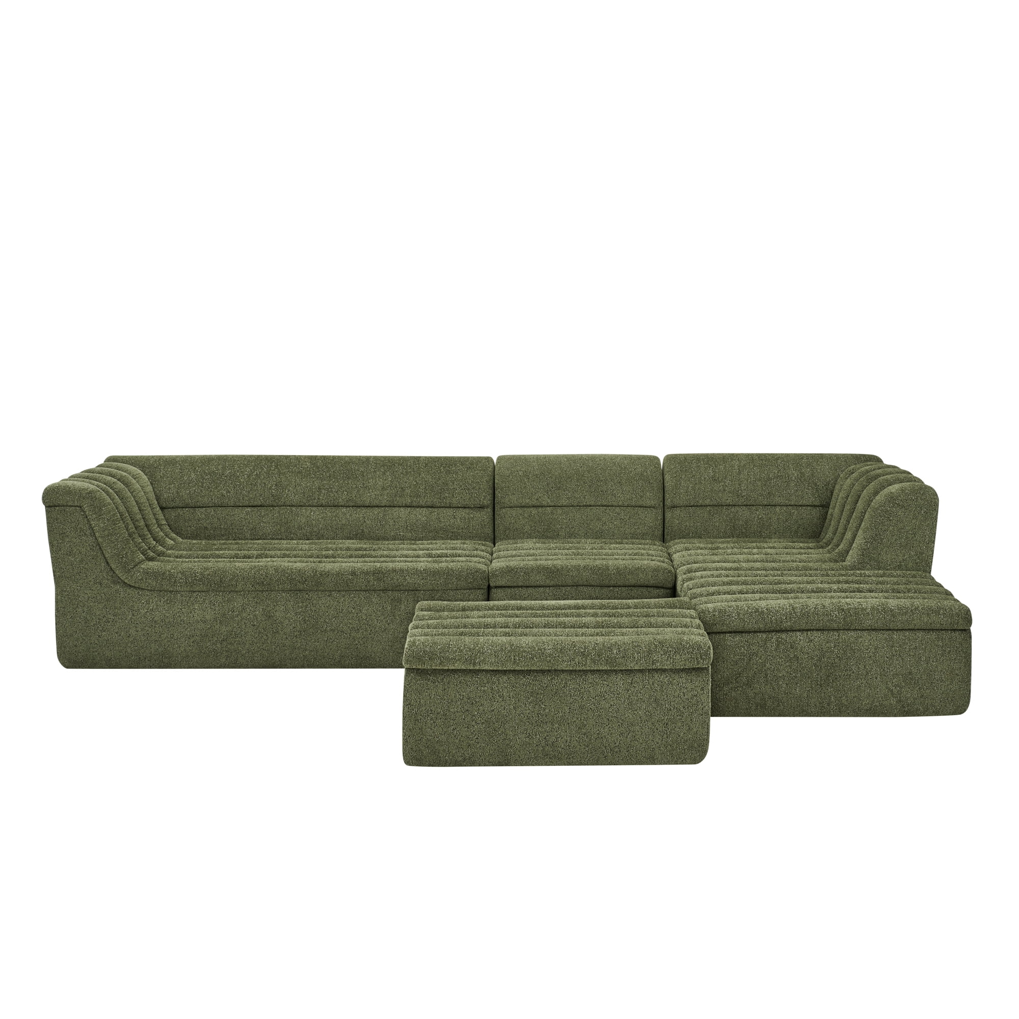 EPOWP 135'' Cloud Sectional Boneless Couches for Living Room, Modular Sectional Sofa with Deep Seat and Movable Ottoman, Memory Foam Compressed Spineless 5 Seater Sofa for Bedroom Apartment