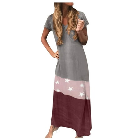 

Maternity Dress Pink Dress for Women Womens Holiday O Neck Print Dress Ladies Summer Short Sleeves Beach Party Dress Cocktail Dresses for Women Evening Party Flower Girl Dress Clearance Red S
