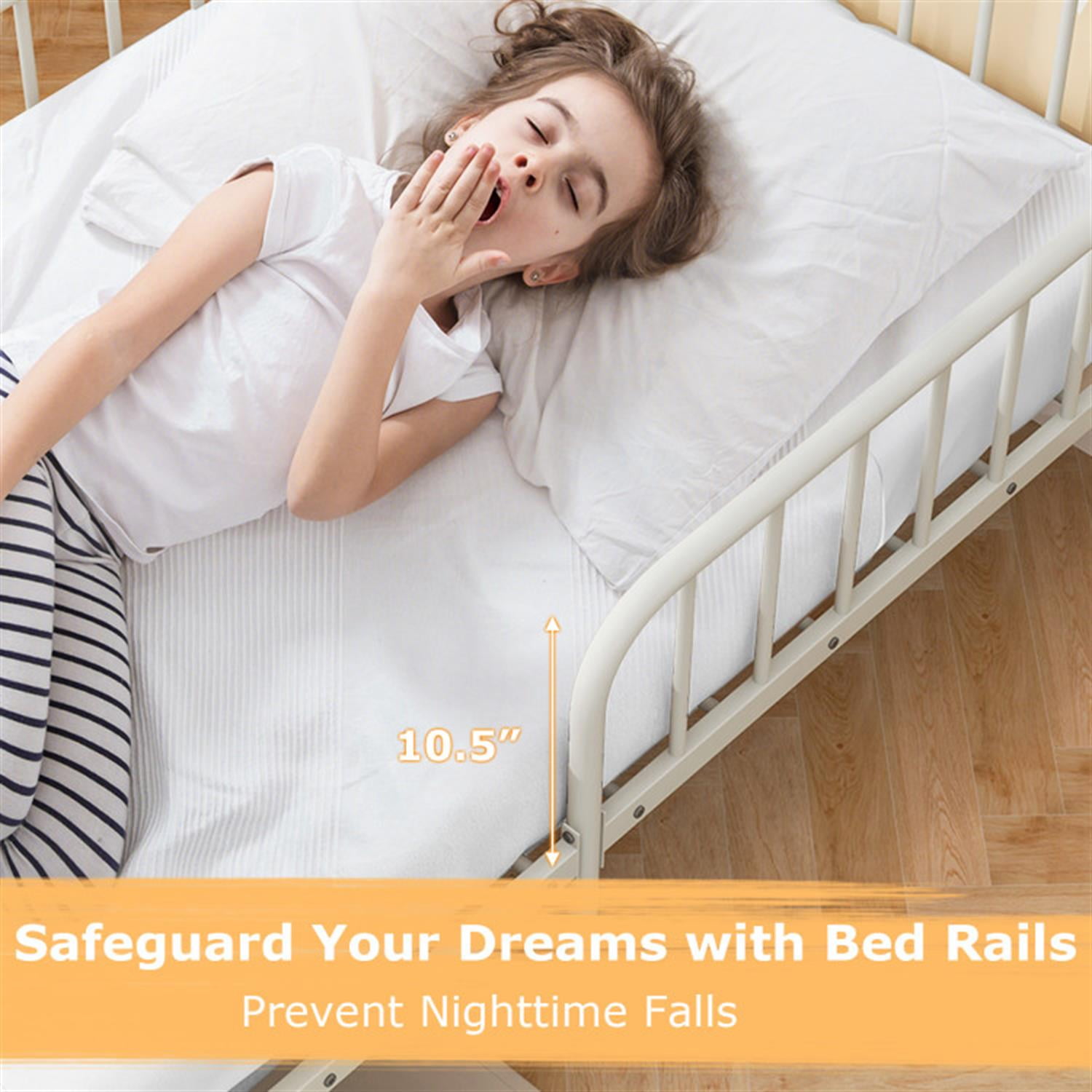 Demi Bonn Twin Size Bed Frame with Headboard and Safety Side Guardrails, Metal Platform Bed Frame with Under Bed Storage, No Box Spring Needed, White