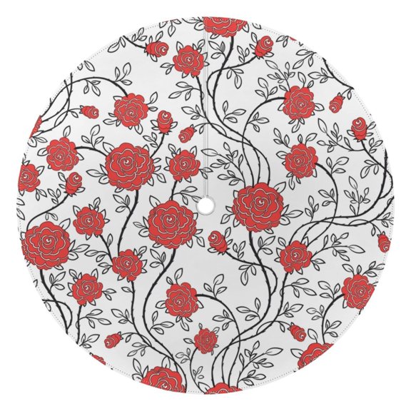 Outdoor Waterproof Tablecloth with Umbrella Hole and Zipper,Boho Cirrus Roses Round Reusable Durable Decor Table Cover for Party Picnic Patio 60×60 Inch