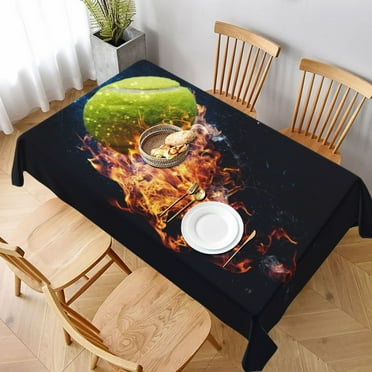 Table Cloth Rectangle Table, Tennis Ball In Fire1 Tablecloth 60 x 90 Inch, Wrinkle Resistant Decorative Fabric Table Cover for Dining Party Indoor Outdoor