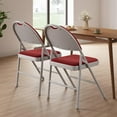 thumbnail image 4 of Twister.CK Folding Chairs 2 Pack, Metal Foldable Chair with Cushion and Non-Slip Feet Pads, Linen Party Chairs, for Meeting Room, Dining Room, Dark Red, 4 of 7