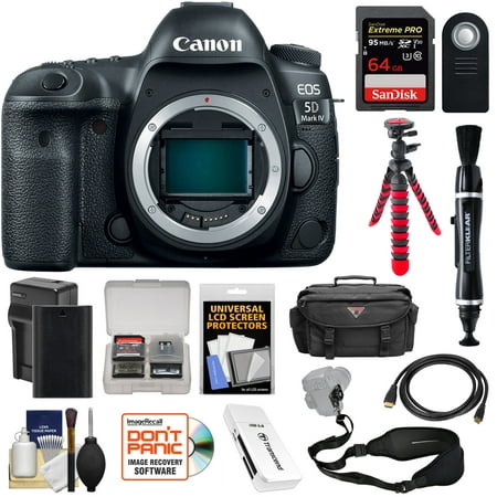 canon eos 5d mark iv 4k wi-fi digital slr camera body with 64gb sd card + battery & charger + case + flex tripod + sling strap +