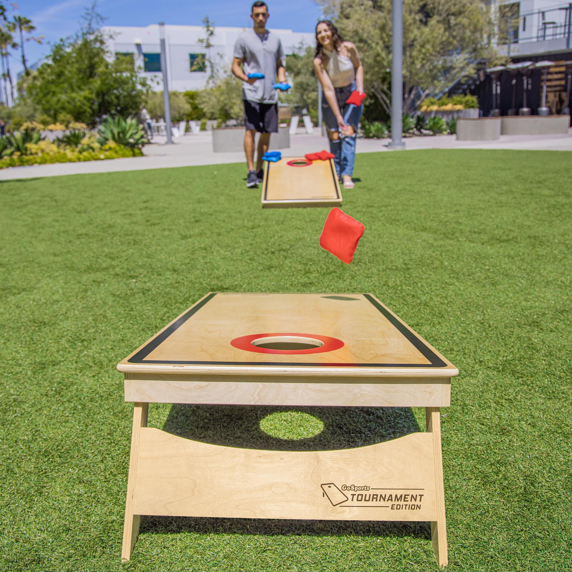 GoSports Tournament Edition Regulation Cornhole Game Set - 4 ft x 2 ft Wood Boards with 8 Dual Side (Slide and Stop) Bean Bags