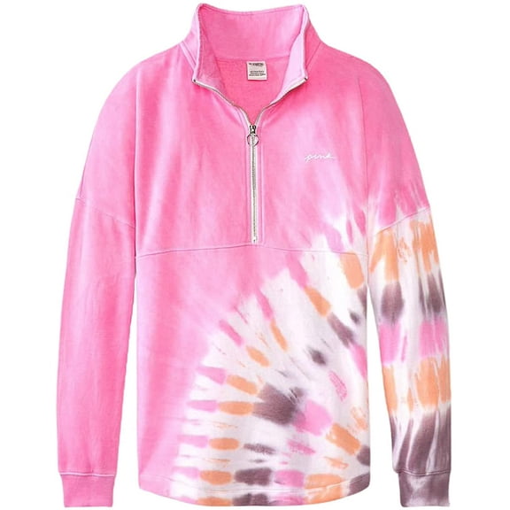 Victoria's Secret Pink Varsity Half Zip Sweatshirt Color Tie Dye Pink Size X-Small New