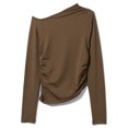 thumbnail image 5 of ZAXARRA Women's Spring Summer Fitted Tops Long Sleeve Irregular Off Shoulder Ruched T-shirt, 5 of 8