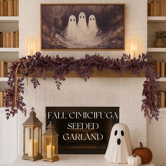 6 Ft Plum Cimicifuga Seeded Garlandm, Artificial Leaf Garland Centerpieces for Tables Mantle, Autumn Thanksgiving Halloween Decoration for Indoor Wedding Room, Fall Decorations for Home