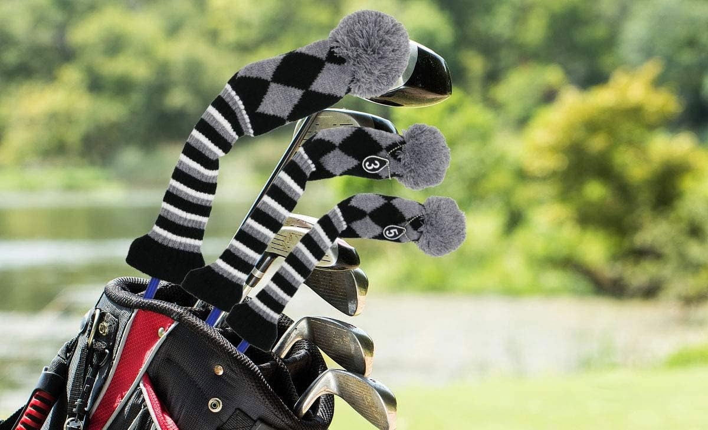3 pcs/Set Golf Club Pom Pom Knit Cover for Driver, Fairway Wood and Hybrid HeadCovers