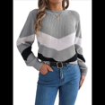 thumbnail image 2 of Suéter de Mujer, Informal, de Larga, Cuello Redondo, con Bloques de Color, de Punto. Gris M, 2 of 10
