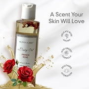 French Rose Body Oil by Olivia Care - Vegan & Natural - Hydrating & Moisturizing - Infused with VITAMIN E, K & Omega Fatty Acids - Refreshing Fragrance - Reduce Dry Skin, Properties - 4 OZ