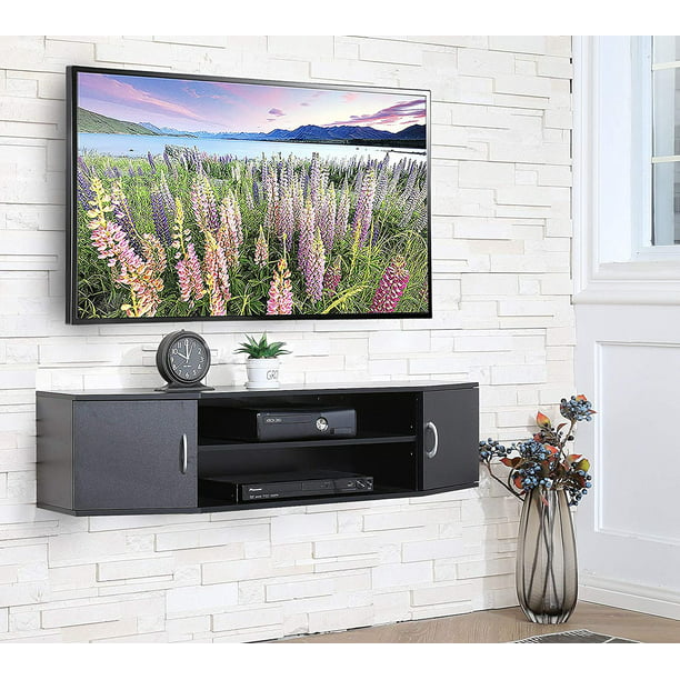 Fitueyes Wall Mount Shelf Media Console Entertainment Shelves Floating Tv Stands With Door Black Com - Wall Mounted Tv Stand With Drawers