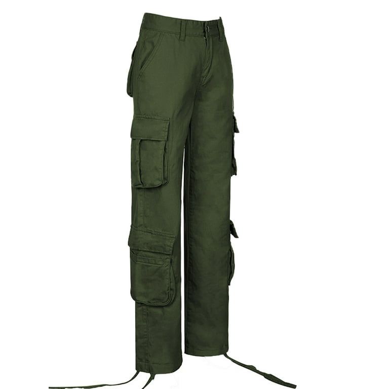 Sunisery Women Cargo Pants High Waist Straight Leg Baggy Pants E-Girls  Boyfriend Trousers Streetwear Green S