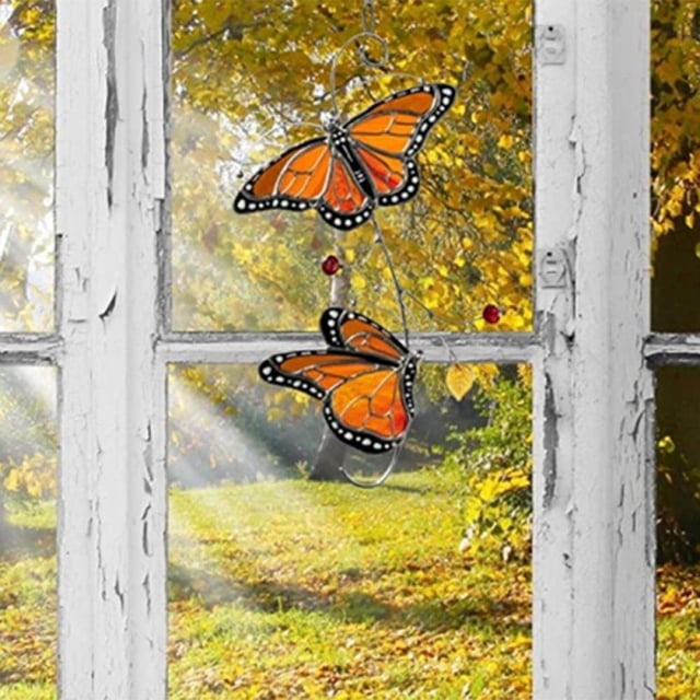 Tinted Metal Window Charm Metal Monarch Butterfly Delicate Window Decoration Craft For Windows Colored Metal Bird Charm Yellow