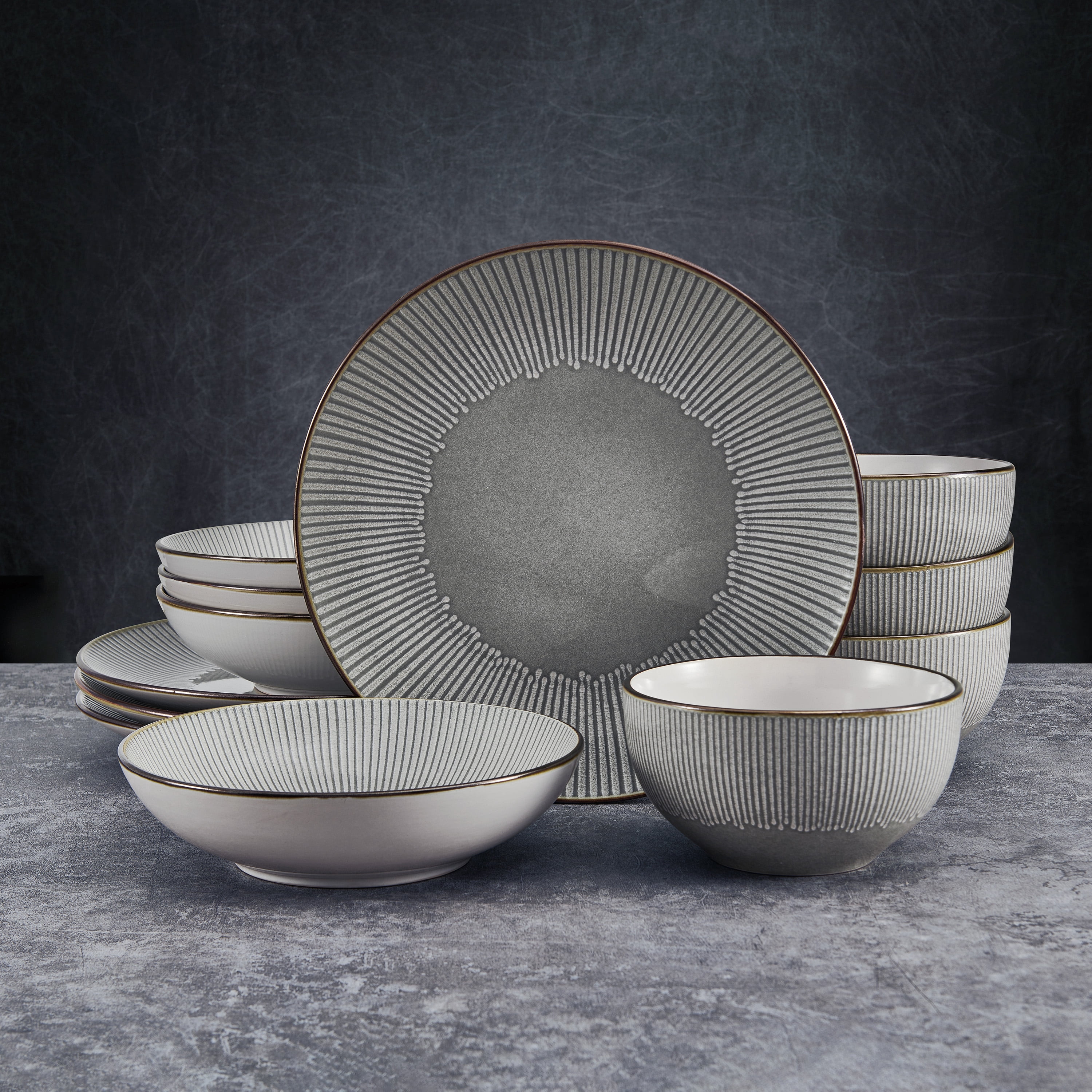 Pfaltzgraff Arlie 12 Piece Stoneware Dinnnerware Set Gray
