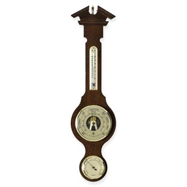 Bey-Berk International WS014 Banjo Weather Station with Barometer, Walnut