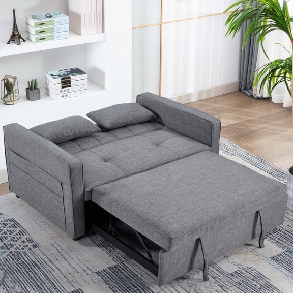 Bonzy Home Folding Convertible Loveseat Sofa Bed, Gray - 3-in-1 Pull Out Couch with Adjustable Backrest, Multi-Functional Sleeper Sofa for Living Room, Apartment, Small Space