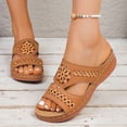 thumbnail image 2 of Womens Sandals Flower Embroidery Open Toe Slides Comfy Orthopedic Walking Shoes Lightweight Cushioning Slip on Summer Beach Shoes Brown Size 8.5, 2 of 7