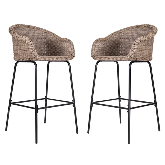 taoruifang Ladd Outdoor Metal Wicker Barstool, Light Brown Faux Wicker, Set of 2
