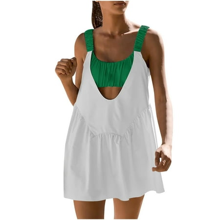 Summer Fashion  Ahuyic Women Sleeveless Tennis Dress with Built in Bra Casual Summer Backless Workout Athletic Mini Dress Green S