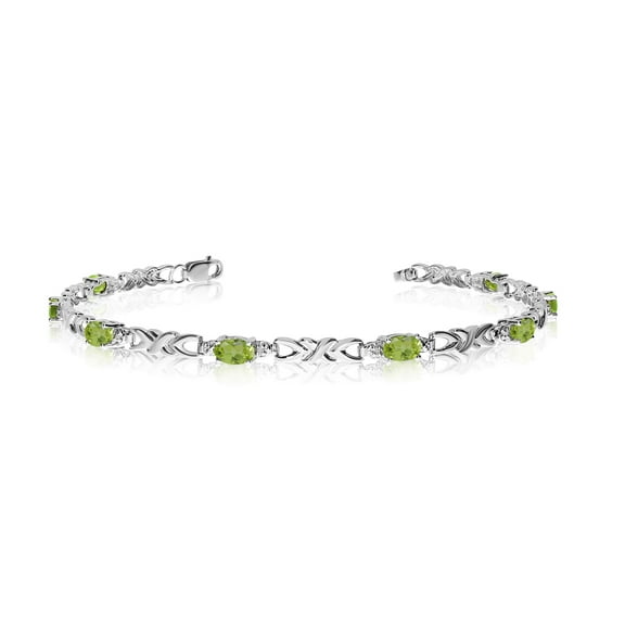 10K White Gold Oval Peridot and Diamond Bracelet