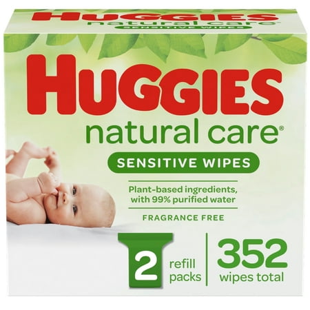 Huggies Natural Care Sensitive Baby Wipes, Unscented, 2 Refill Packs (352 Wipes Total)