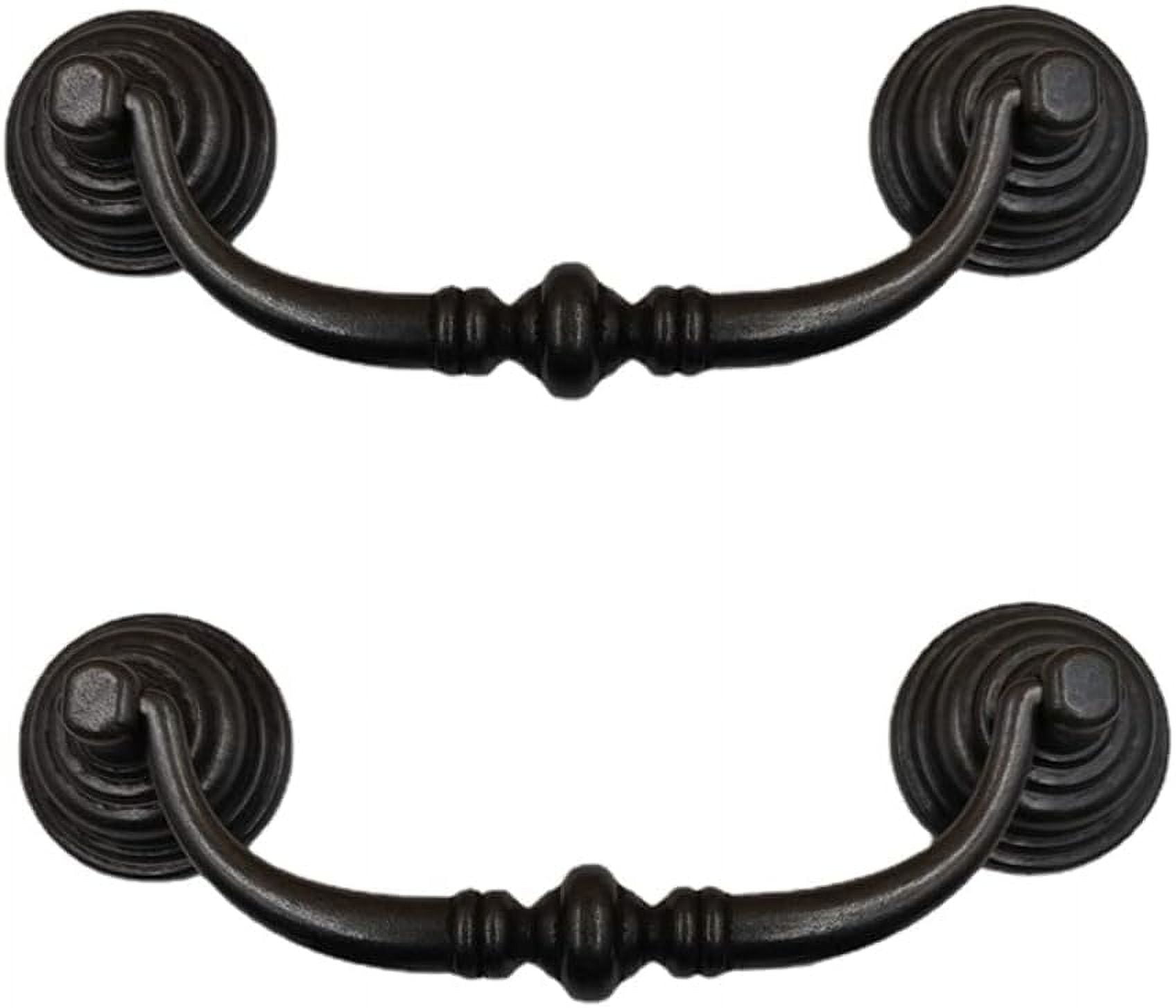 CATPAN 4 Pack Vintage Cabinet Pulls Handles Cabinet Dresser Drawer Drop Rings Handles Furniture Hardware Antique Screw Spacing 4.33 Inch (Brass+Iron Black)