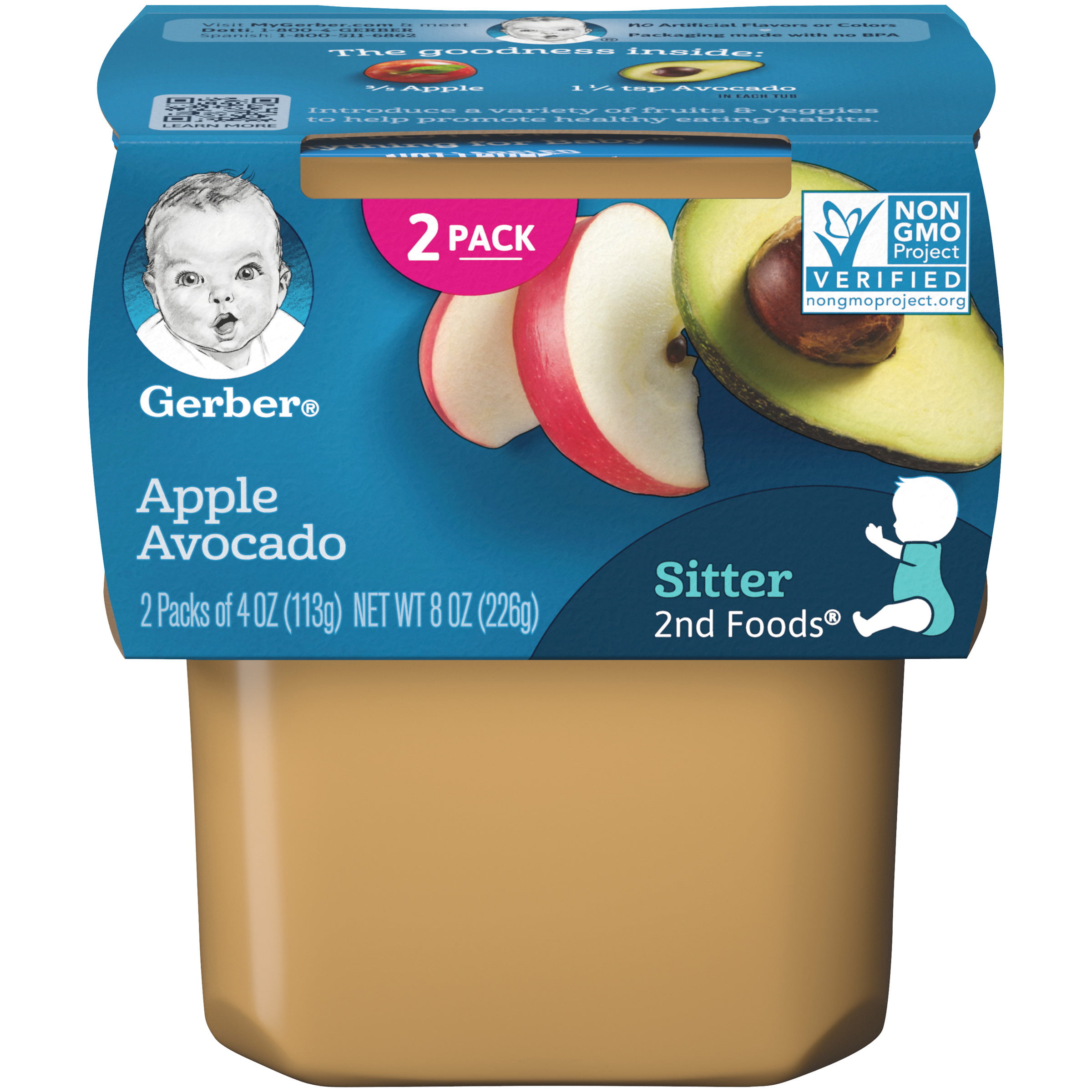 Gerber 2nd Foods Stage 2 Baby Food Apple Avocado, 4 oz, Tub 2 count ...