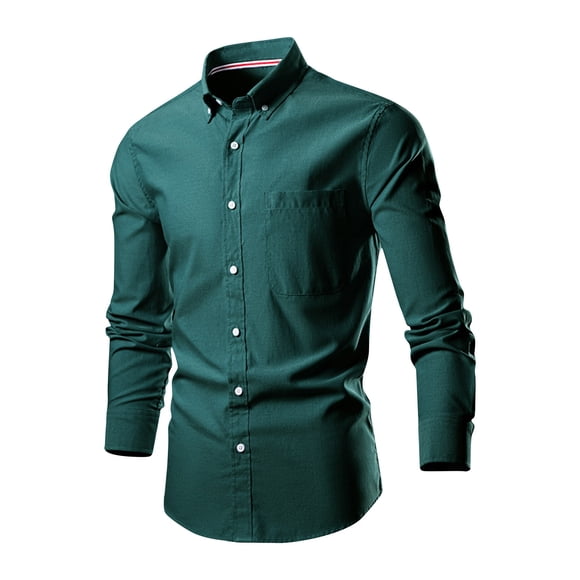 AherBiu Mens Long Sleeve Dress Shirts Button down Lapel Collar Regular Fitted Tee Work Office Business Tops