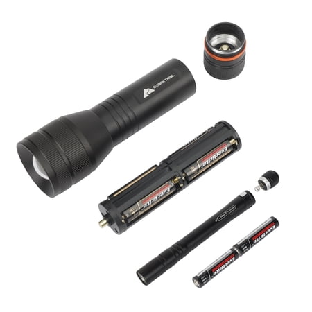 OZARK TRAIL 1500 LUMEN FOCUSING FLASHLIGHT WITH BONUS PENLIGHT, WATERPROOF, BLACK