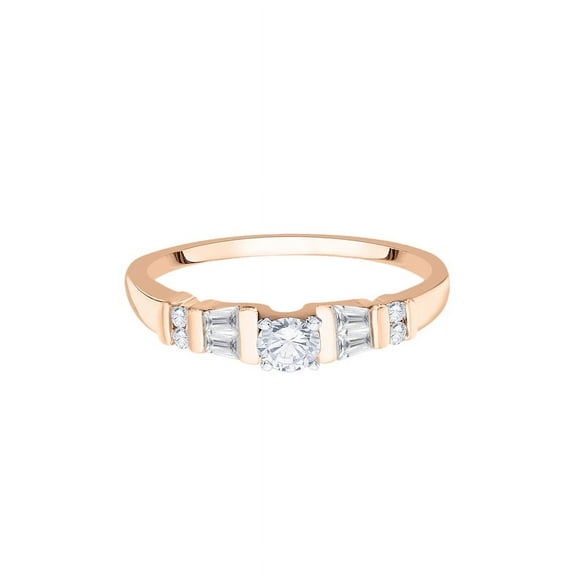KATARINA Round and Baguette Cut Diamond Fashion Ring in 10K Rose Gold (1/4 cttw, I-J, I1-I2) (Size-8.5)