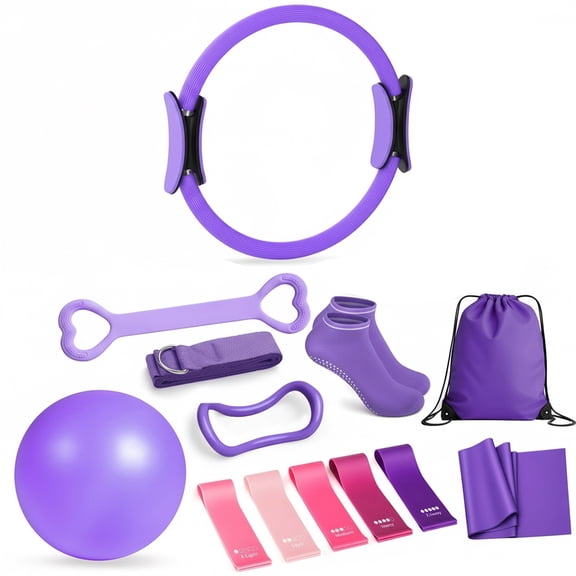 Pilates Equipment, Home pilates Kit for Women with 12" Pilates Ring and Ball Set, 3 Bands and Training Poster & Portable Bag Yoga Set, Pilates Starter Kit for Women Strength and Full Body Toning
