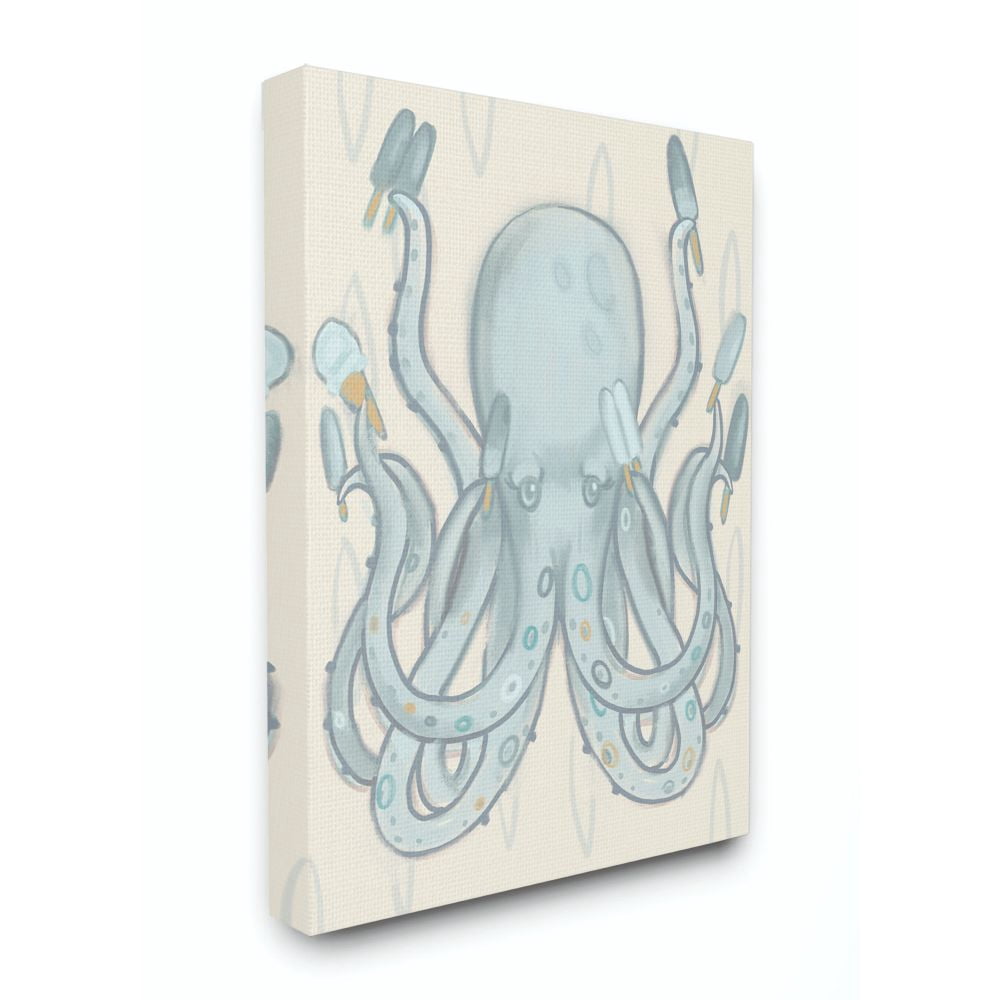 The Kids Room by Stupell Popsicle Octopus Ocean Sea Animal Blue Kids Drawing Canvas Wall Art by Daphne Polselli